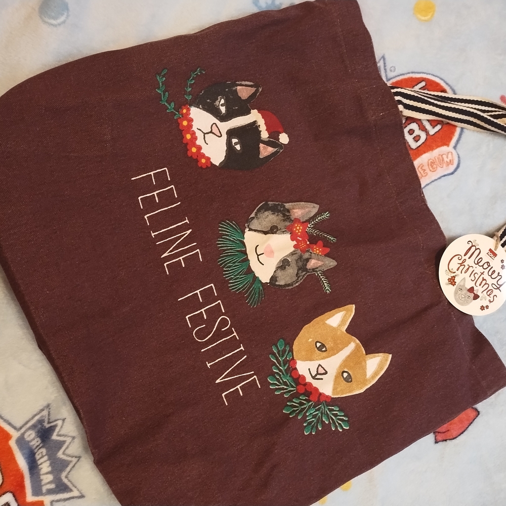 Feline Festive Tote Bag - Brown